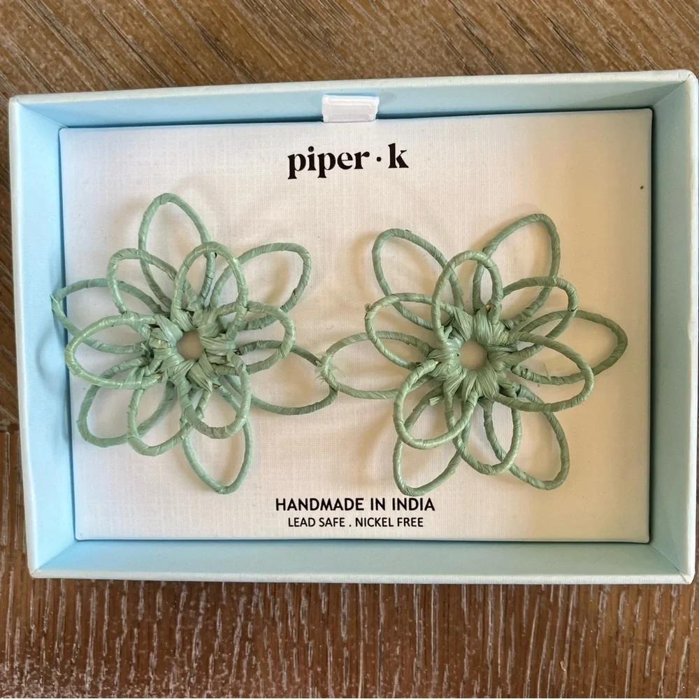 NIB Piper K Handmade Teal Flower lead safe nickel free